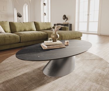 DELIFE Salontafel Edge Oval 140x80 cm keramiek Laminam® Noir Desir bruin Conis geborsteld roestvrij staal