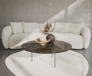 DELIFE Salontafel Edge rond 100x100 cm keramiek Laminam® Emperador Extra Lucidato donkerbruin Trive geborsteld roestvrij staal