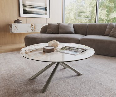 DELIFE Salontafel Edge rond 100x100 cm keramiek Minas Melange Sarity Metall effectafwerking titaan