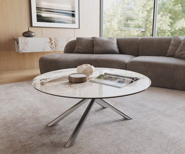 DELIFE Salontafel Edge rond 100x100 cm keramiek Minas Melange Sarity geborsteld roestvrij staal