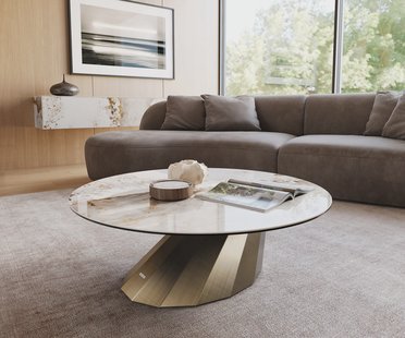 DELIFE Salontafel Edge rond 100x100 cm keramiek Minas Melange Parabi metallic goud