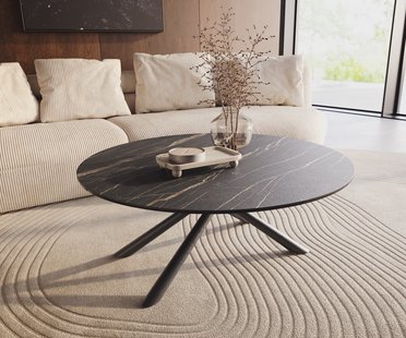 DELIFE Salontafel Edge rond 100x100 cm keramiek Laminam® Noir Desir bruin Sarity zwart metaal