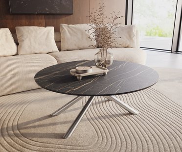 DELIFE Salontafel Edge rond 100x100 cm keramiek Laminam® Noir Desir bruin Sarity geborsteld roestvrij staal