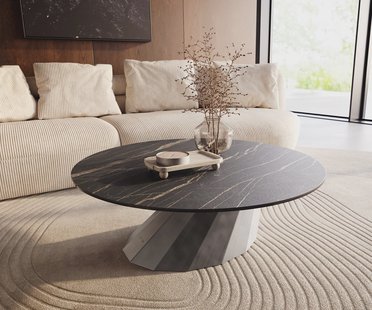 DELIFE Salontafel Edge rond 100x100 cm keramiek Laminam® Noir Desir bruin Parabi metallic zilver
