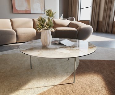 DELIFE Salontafel Edge rond 90x90 cm keramiek Minas Melange Trive Metall effectafwerking titaan