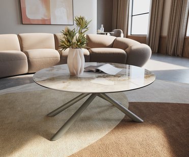 DELIFE Salontafel Edge rond 90x90 cm keramiek Minas Melange Sarity Metall effectafwerking titaan