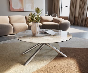 DELIFE Salontafel Edge rond 90x90 cm keramiek Minas Melange Sarity geborsteld roestvrij staal