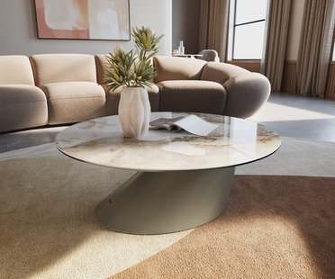 DELIFE Salontafel Edge rond 90x90 cm keramiek Minas Melange Conis Metall effectafwerking titaan