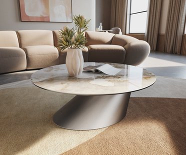 DELIFE Salontafel Edge rond 90x90 cm keramiek Minas Melange Conis geborsteld roestvrij staal