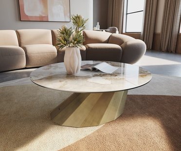 DELIFE Salontafel Edge rond 90x90 cm keramiek Minas Melange Parabi metallic goud