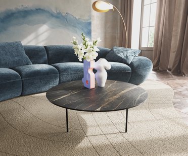 DELIFE Salontafel Edge rond 90x90 cm keramiek Laminam® Noir Desir bruin Trive zwart metaal