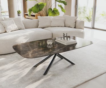 DELIFE Salontafel Edge Boot 140x80 cm keramiek Laminam® Emperador Extra Lucidato donkerbruin Sarity zwart metaal