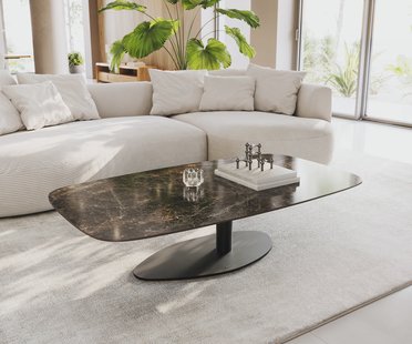 DELIFE Salontafel Edge Boot 140x80 cm keramiek Laminam® Emperador Extra Lucidato donkerbruin Vibany zwart metaal