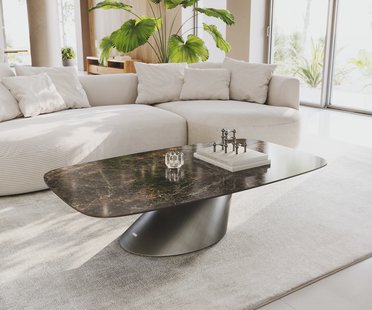 DELIFE Salontafel Edge Boot 140x80 cm keramiek Laminam® Emperador Extra Lucidato donkerbruin Conis metallic zilver