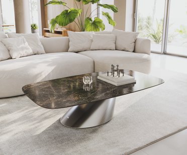 DELIFE Salontafel Edge Boot 140x80 cm keramiek Laminam® Emperador Extra Lucidato donkerbruin Conis geborsteld roestvrij staal