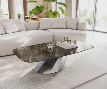 DELIFE Salontafel Edge bootvorm 140x80 cm keramiek Emperador Extra Lucidato donkerbruin Parabi roestvrij staal geborsteld