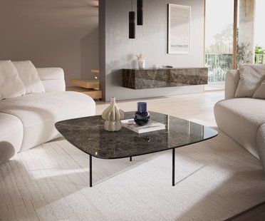 DELIFE Salontafel Edge Boot 90x90 cm keramiek Laminam® Emperador Extra Lucidato donkerbruin Trive zwart metaal