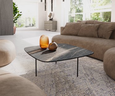 DELIFE Salontafel Edge Boot 90x90 cm keramiek Laminam® Noir Desir bruin Trive zwart metaal