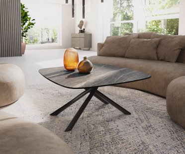 DELIFE Salontafel Edge Boot 90x90 cm keramiek Laminam® Noir Desir bruin Sarity zwart metaal