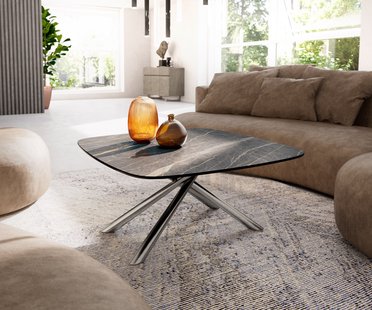 DELIFE Salontafel Edge Boot 90x90 cm keramiek Laminam® Noir Desir bruin Sarity geborsteld roestvrij staal