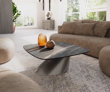 DELIFE Salontafel Edge Boot 90x90 cm keramiek Laminam® Noir Desir bruin Conis metallic zilver