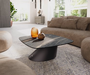 DELIFE Salontafel Edge Boot 90x90 cm keramiek Laminam® Noir Desir bruin Conis zwart metaal