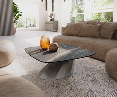 DELIFE Salontafel Edge Boot 90x90 cm keramiek Laminam® Noir Desir bruin Parabi metallic zilver