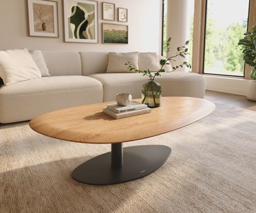DELIFE Salontafel Edge Oval 140x75 cm Eiken Naturel ronde rand Vibany zwart metaal