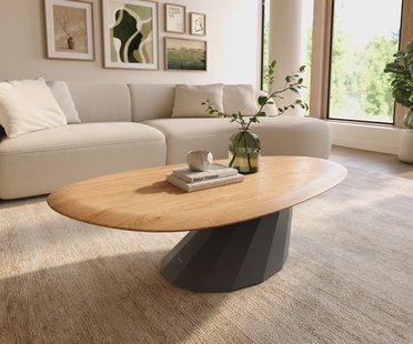 DELIFE Salontafel Edge Oval 140x75 cm Eiken Naturel ronde rand Parabi zwart metaal