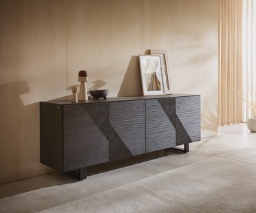 DELIFE Dressoir Tereos 200 cm donkerbruin essenhout 3D-effect 4 deuren met metalen sledepoten zwart