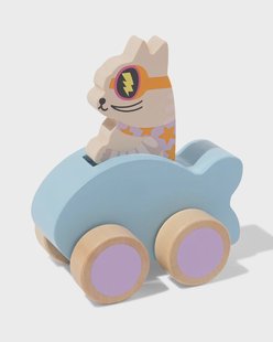 HEMA Auto met superheld kat 10x12x6.5cm hout