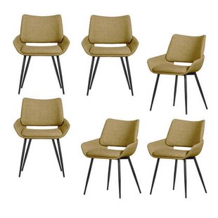 WOOOD Parade Eetkamerstoelen - Melange Stof - Mosterd - Set van 6
