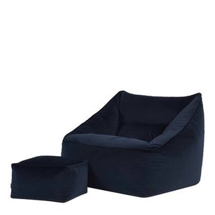 icon Natalia Zitzak Fauteuil met Poef - Velours - Marineblauw
