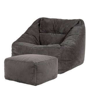 icon Natalia Zitzak Fauteuil met Poef - Ribfluweel - Houtskool