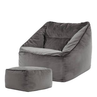 icon Natalia Zitzak Fauteuil met Poef - Velours - Houtskool
