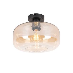 QAZQA Smart plafondlamp zwart met amber glas incl. Wifi A60 - Bizle