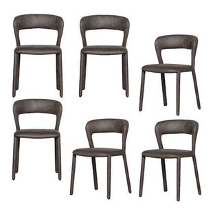 WOOOD Noble Eetkamerstoelen - Leerlook - Zwart|Grijs - Set van 6