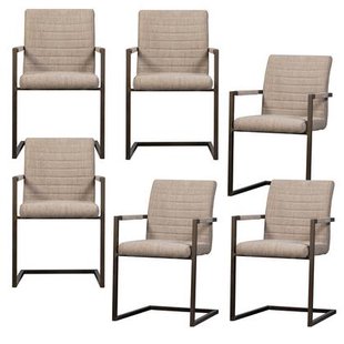 WOOOD Bas Eetkamerstoelen - Geweven Stof - Zand Melange - Set van 6