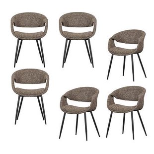 WOOOD Yossi Eetkamerstoelen Metalen Zwarte Poot - Bruin - Set van 6