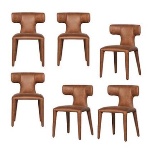 WOOOD Permit Eetkamerstoelen - Leerlook - Cognac - Set van 6