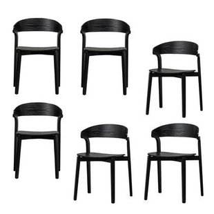 WOOOD Cras Eetkamerstoelen - Essenhout - Zwart - Set van 6
