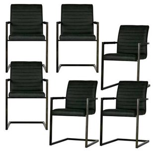 WOOOD Bas Eetkamerstoelen - Pu - Grijs - Set van 6