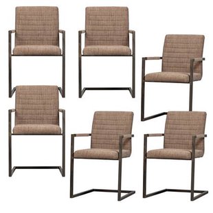 WOOOD Bas Eetkamerstoelen - Geweven Stof - Bruin Melange - Set van 6