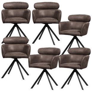 WOOOD Fenne Eetkamerstoelen - Leerlook - Zwart- Set van 6