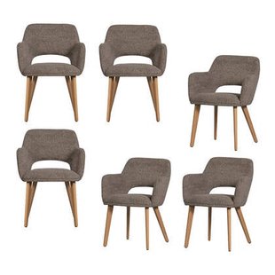 WOOOD Murat Eetkamerstoelen Houten Naturel Poot - Taupe - Set van 6