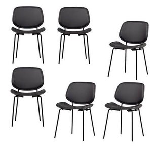 vtwonen Classic Eetkamerstoelen - Hout - Zwart|Walnoot - Set van 6