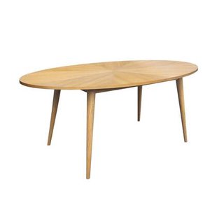 sweeek - Ovale eettafel van rubberhout en eikenfineer, 6 plaatsen