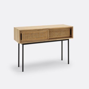 Eiken wandtafel, gefineerd, deuren met rieten panelen WASKA