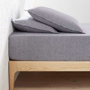 Hoeslaken in gewassen linnen omslag 30 cm,Linot Carreaux