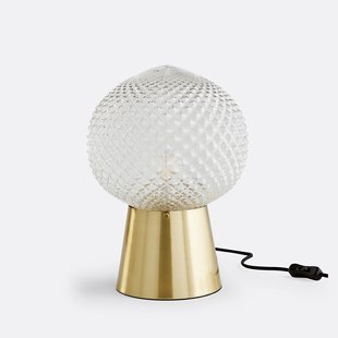 Tafellamp in gebeiteld glas en used messing